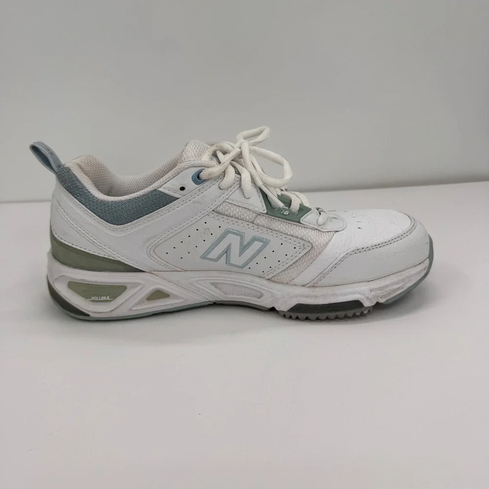 New Balance 855 Women's 8 Roll Bar White Blue Leather Walking Shoes - Picture 9 of 13